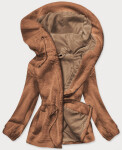 Hnědá kožešinová dámská bunda kapucí (BR9596-12) odcienie brązu