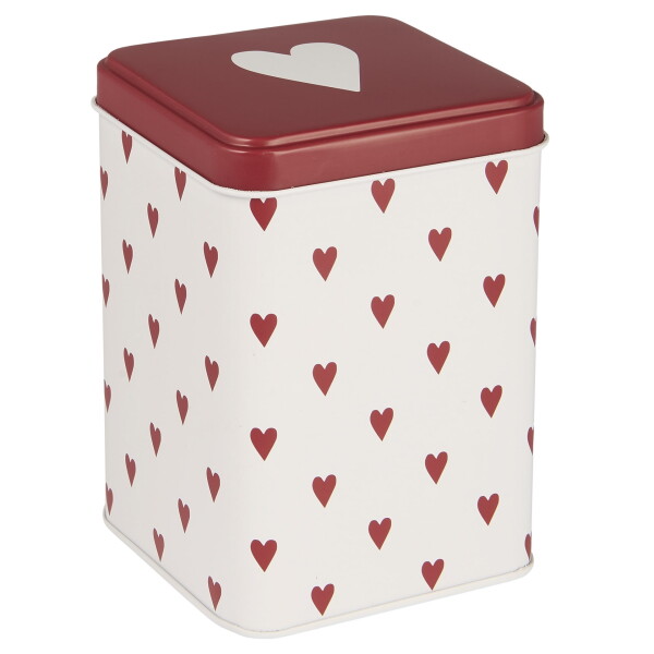 Ib Laursen Plechová dóza Hearts Tall Square, červená barva, kov