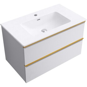 CERANO - Koupelnová skříňka Velora - bílá matná, úchytka zlatá + keramické umyvadlo Novo - bílá lesklá - 81x54,5x46,5 CER-979886
