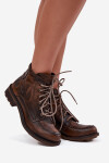Dámské kotníkové boty z pravé kůže na ploché podrážce Maciejka 07063-02 hnědé 41