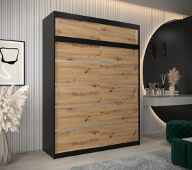 Šatní skříň Abi V1 s nástavcem Barva korpusu: Černá, Rozměry: 180 cm, Dveře: Dub artisan