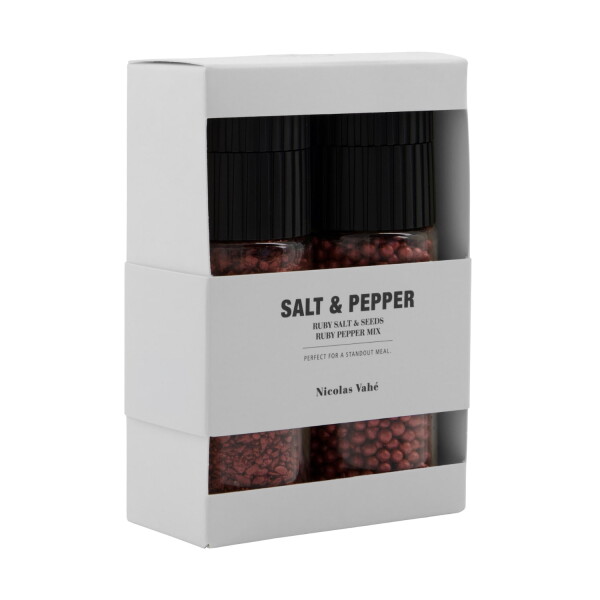 Nicolas Vahé Sada soli a pepře Ruby salt and seeds / pepper mix, růžová barva, sklo