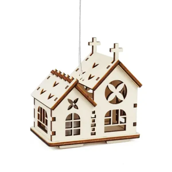 Kúzlo dreva Střední domeček Dvojkostelík / LED svíčka / 3V baterie (KD3109)