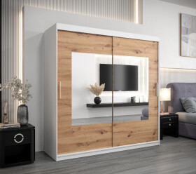Šatní skříň Abi To Barva korpusu: Bílá, Rozměry: 200 cm, Dveře: Dub artisan