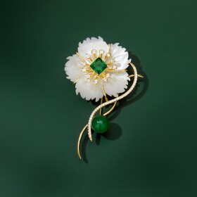 Luxusní brož Swarovski Elements Noa - perleť, květina, Zelená