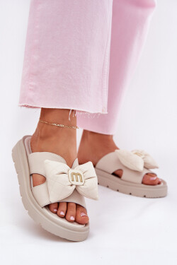 Dámské Kožené Sandály Na Platformě S Mašlí CheBello 4647 Béžové 38