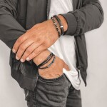 Pánský náramek kůže onyx, Černá Nastavitelná