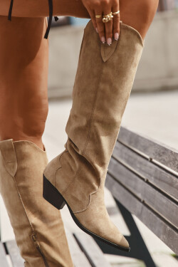 Oceplené cowboy boty na podpatku z eko semiše béžové Jovianne 39