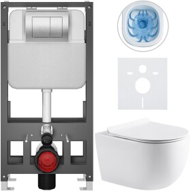 CERANO Kompletní WC set Basic/Felci - bílá lesklá - WC tlačítko Maxio/Stříbrná - volně stojící - předstěnová instalace - 53x37 cm