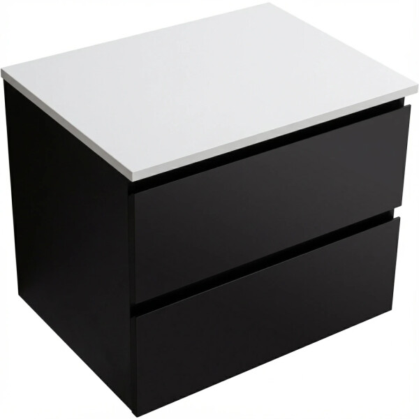 CERANO - Koupelnová skříňka Carole - černá matná + deska z lit. mramoru Elanys - 12 mm - bílá matná - 70x49,2x46 CER-8050BD85519