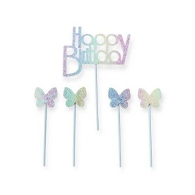 Dortisimo Zapichovací dekorace na dort Happy Birthday s motýlky (5 ks)