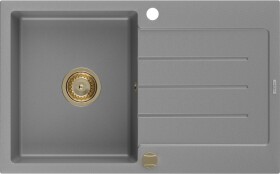 Bruno granitový dřez odkapávačem 795x495 mm, šedá, zlatý sifon 6513791010-71-G