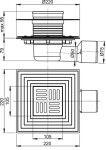 Alcadrain 1 - Alcadrain Podlahová vpust 105×105/50/75 mm boční, mřížka nerez, nerezová příruba a límec 2. úrovně izolace, vodní a suchá zápachová uzávěra APV3344 APV3344