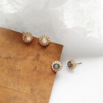 Náušnice s perlou a opálem Christelle - růžový opál, Zlatá