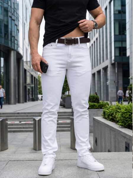 Pánské džíny slim fit s páskem bílé FashionStreet UX4498 s30