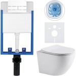 CERANO Kompletní podomítkový WC set Lite/Cesso - bílá lesklá - WC tlačítko Line, bílá - k zazdění - 49x36 cm - 8050BD84238