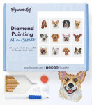 Mini diamantové malování série 12 obrázků 18x15cm - Psi
