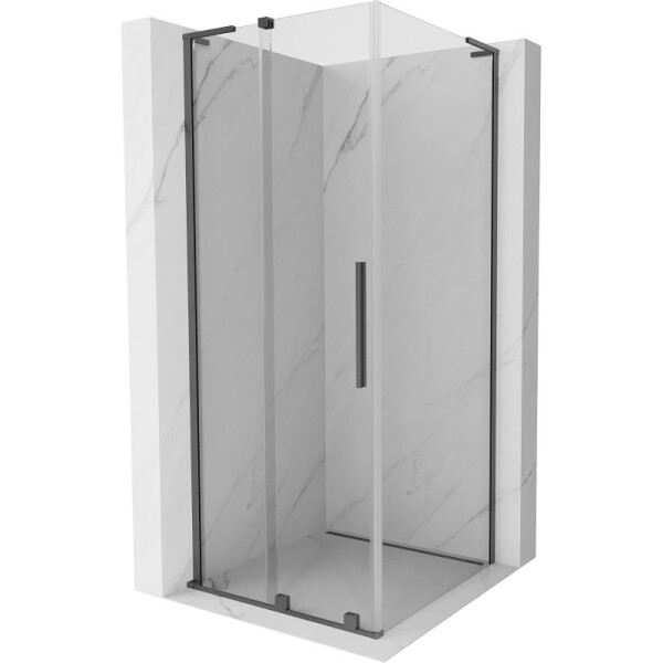 MEXEN/S - Velar L sprchový kout, posuvné dveře 100 x 100, transparent, grafit metal 871-100-100-03-95