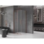 MEXEN/S - Velar L sprchový kout, posuvné dveře 110 x 110, dekor, růžové zlato 871-110-110-33-60