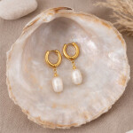 Náušnice s bílou perlou Madeleine Gold - chirurgická ocel, Zlatá Bílá