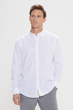 AC&Co Altınyıldız Classics Men's White Comfort Fit Comfortable Cut Concealed Button Collar 100% Cotton Flamed Shirt