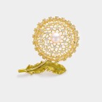 Luxusní brož Pampeliška se zirkony a sladkovodní perlou, Zlatá