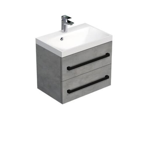 Koupelnová skříňka s černou úchytkou a umyvadlem SAT Cube Way 60x53x40 cm beton mat CUBE2C60ZBE CUBE2C60ZBE