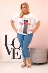 Dámská bavlněná halenka Plus Size s potiskem „Day Dream“ bílá + tmavě modrá UNI