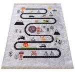 DumDekorace Šedý dětský koberec - safari výlet Šířka: 120 cm | Délka: 180 cm