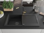 MEXEN/S - Leo granitový dřez 1 s odkapávačem včetně baterie Flora, černá/stříbrná metalik 6501-73-670401-57-B