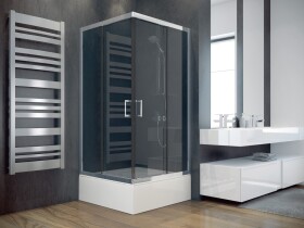 BESCO - Čtvercový sprchový kout MODERN 165 - Barva rámu - Chrom/Leštěný hliník (ALU), Rozměr A - 90, Rozměr B - 90, Rozměr C - 165, Směr zavírání - Univerzální Levé / Pravé, Výplň - Fume bezpečnostní sklo - 6 mm BD90CTVER65CG