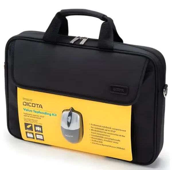 Dicota Value Toploading černá / Brašna na notebook / do 15,6" / Recyklovaný PET / s myší (D30805-RPET)