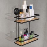 Erga Gavi, dvojitý koš na kosmetiku 26x10,5x37 cm na přísavky, černá matná-přírodní hnědá, ERG-YKA-CH.GAVI-BP2