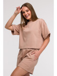 B294 Oříznutá mikina s krátkým rukávem - mocca EU 2XL/3XL