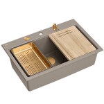 Quadron - Granitový dřez MARC 110 WORKSTATION Beige Zlatá zátka ZLE-09046