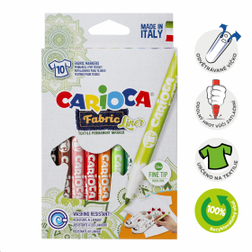 Carioca textilní fixy, tenký hrot, tenký hrot, 10 ks, mix barev