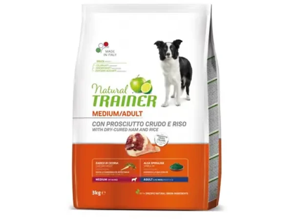 Trainer Natural Medium Adult prosciutto a rýže 3kg / Kompletní krmivo pro dospělé psy středních plemen (8015699006815)