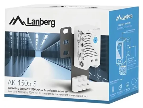 Lanberg AK-1505-S šedá / Termostat / 19" RACK a DIN lišta / spínací proud 10 A / -20 až 80 °C (AK-1505-S)