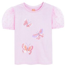Tričko s krátkým rukávem s motýlky -růžové - 98 PINK