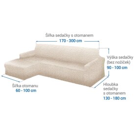 Bielastické potahy CRISTINA smetanová sedačka s otomanem vlevo (š. 170 - 300 cm)