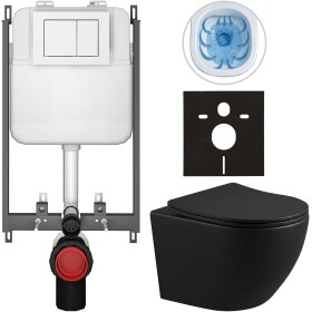 CERANO - Kompletní WC set Basic/Cesso - černá matná - WC tlačítko Maxio/Bílá - pro zazdění - 49x36 CER-8050BD86346