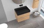 CERANO - Koupelnová skříňka Velora - dub medový, úchytka chrom + umyvadlo z lit. mramoru Vita - černá matná - 70x63x46,5 CER-8050BD84047