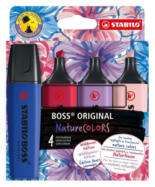 Zvýrazňovač STABILO BOSS ORIGINAL NatureCOLORS Wildflower - sada 4 ks