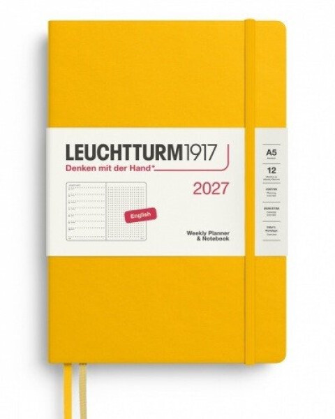 Týdenní plánovač Zápisník Sunflower, tečkovaný Medium A5 2027, anglicky