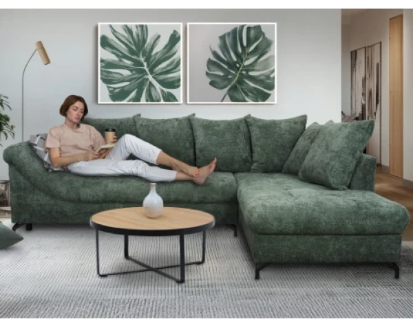 Rohová sedačka Kati, šedo-zelená látka, pravý roh