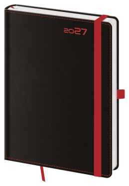 Týdenní diář 2027 Helma A5 Black Red s poutkem