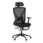Kancelářská židle, černá MESH, plastový kříž, opěrka nohou, posuvný sedák, 2D područky