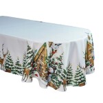 DumDekorace Bílý vánoční ubrus se zimní krajinou na kulatý a oválný stůl Šířka: 110 cm | Délka: 160 cm