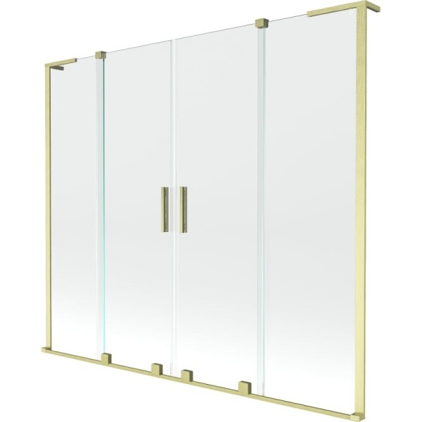 MEXEN/S - Velar L Duo dvoukřídlá posuvná vanová zástěna 200 x 150, transparent, zlatá kartáčovaná 896-200-003-02-55