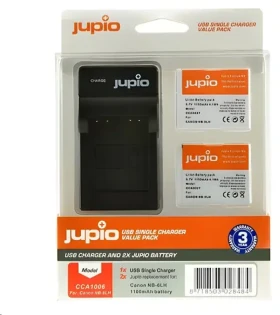 JUPIO Sada 2x NB-6LH + nabíječka pro Canon / Sada akumulátorů s nabíječkou / 1100 mAh (CCA1006)
